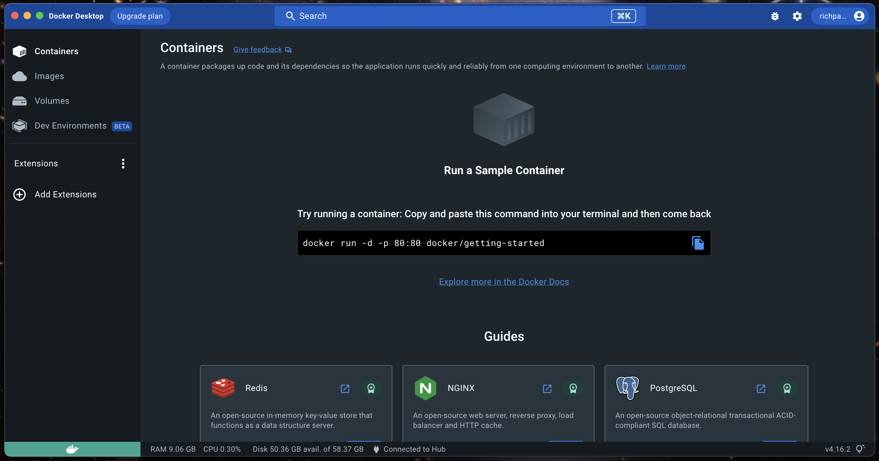 Screenshot of Dockerhub Desktop