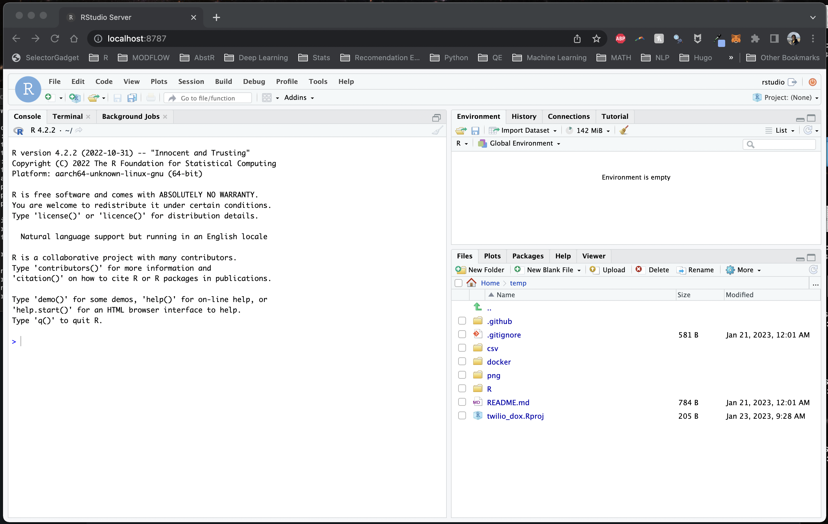 Screenshot of a mounted volume to a container runing RStudio Server.